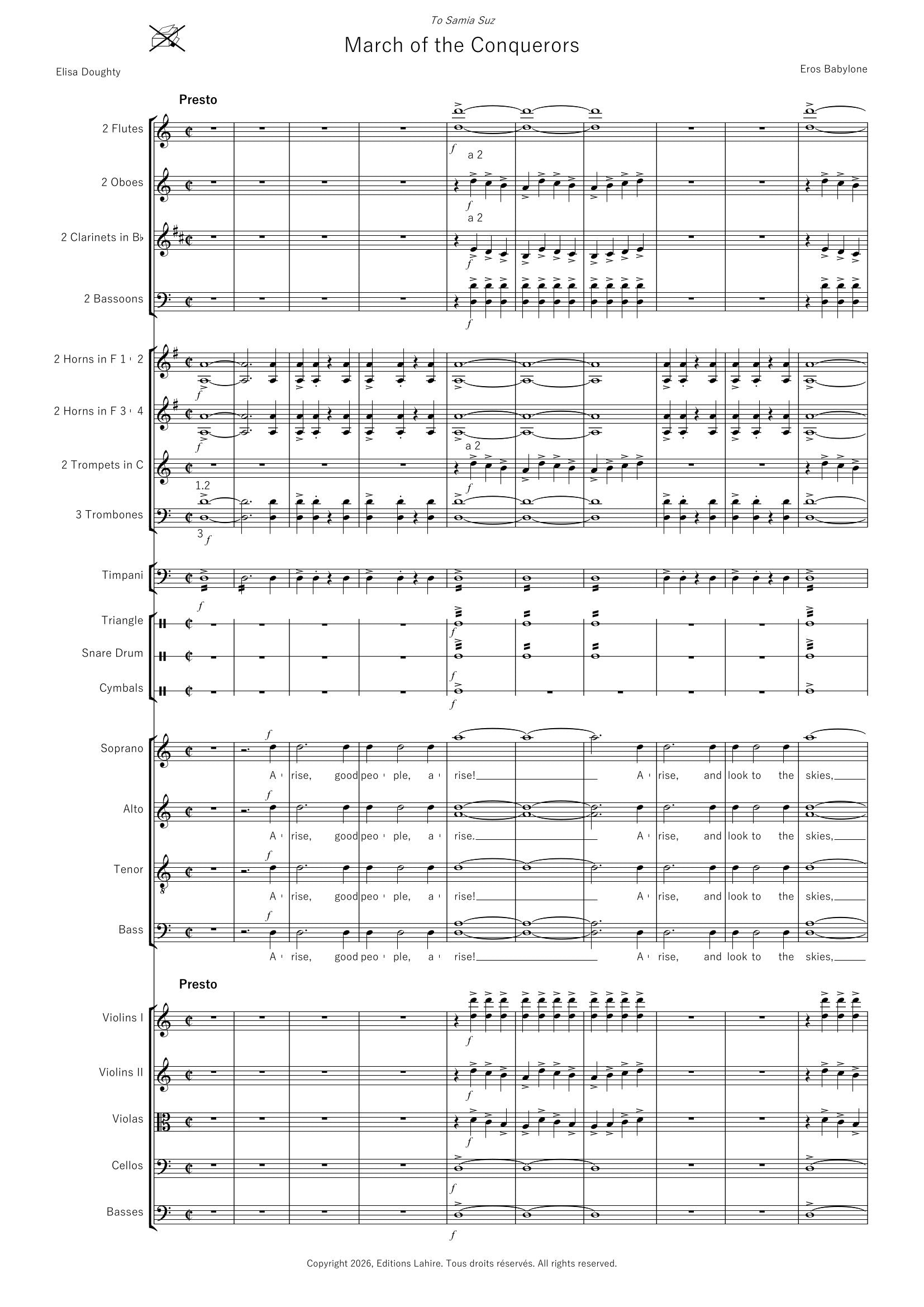 MARCHE DES CONQUERANTS - For choir (SATB) and orchestra, 24 pages, (IV+20) (v.e)