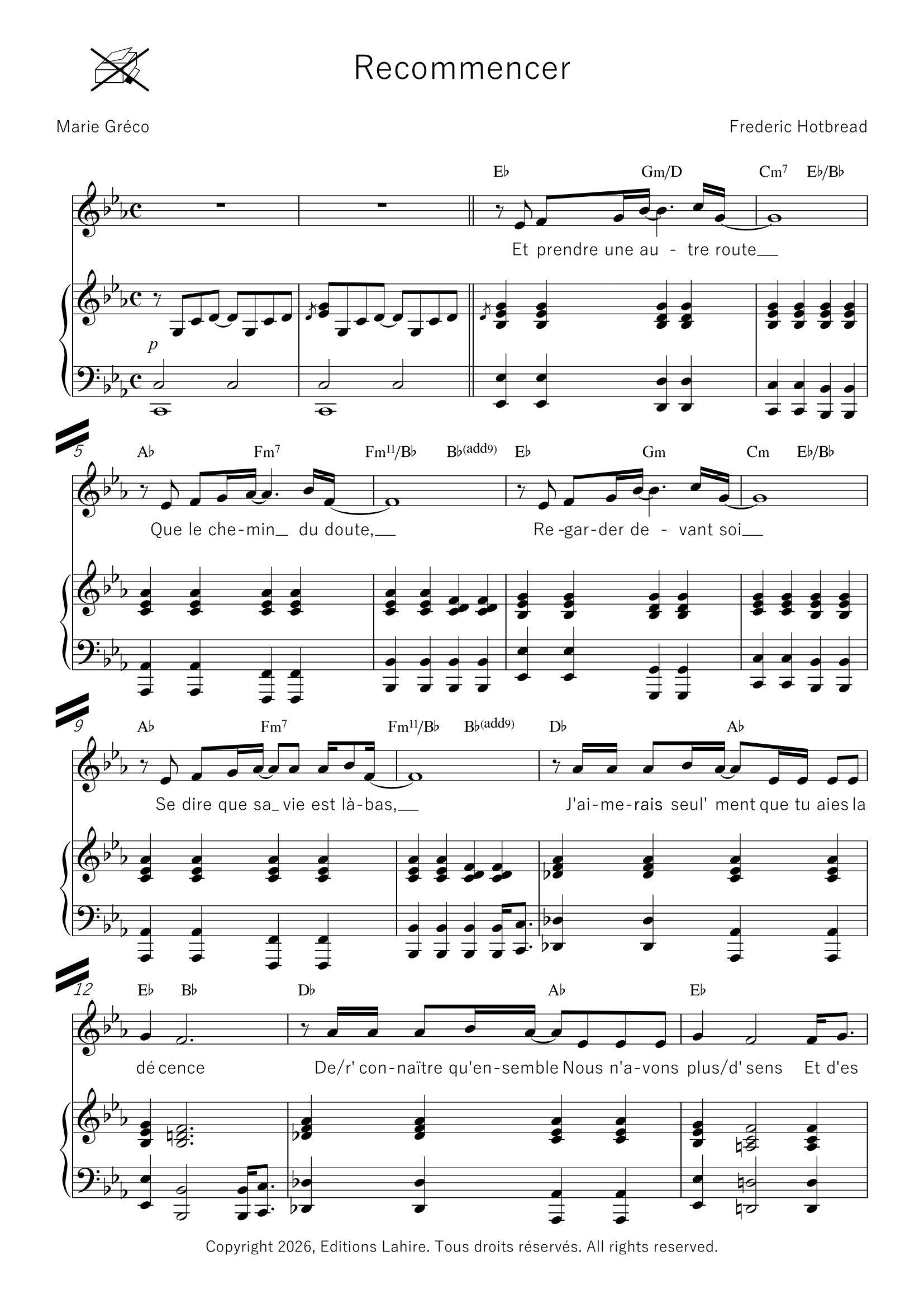 RECOMMENCER - Pour voix et piano, 9 pages (IV+5)