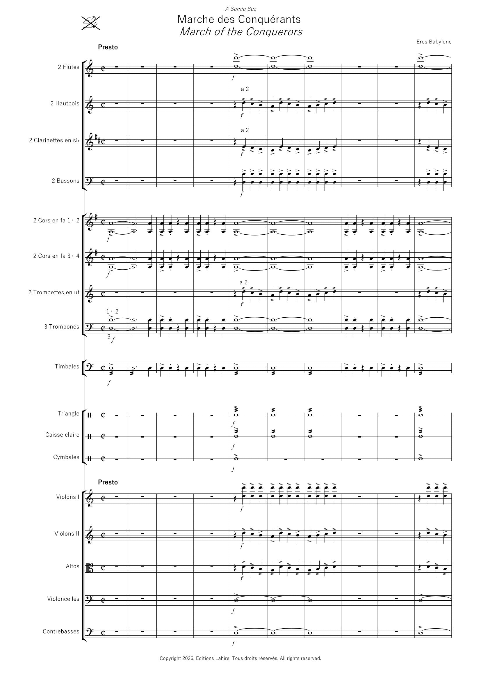 MARCHE DES CONQUERANTS - Pour orchestre, 22 pages, (II+20) (v.o)