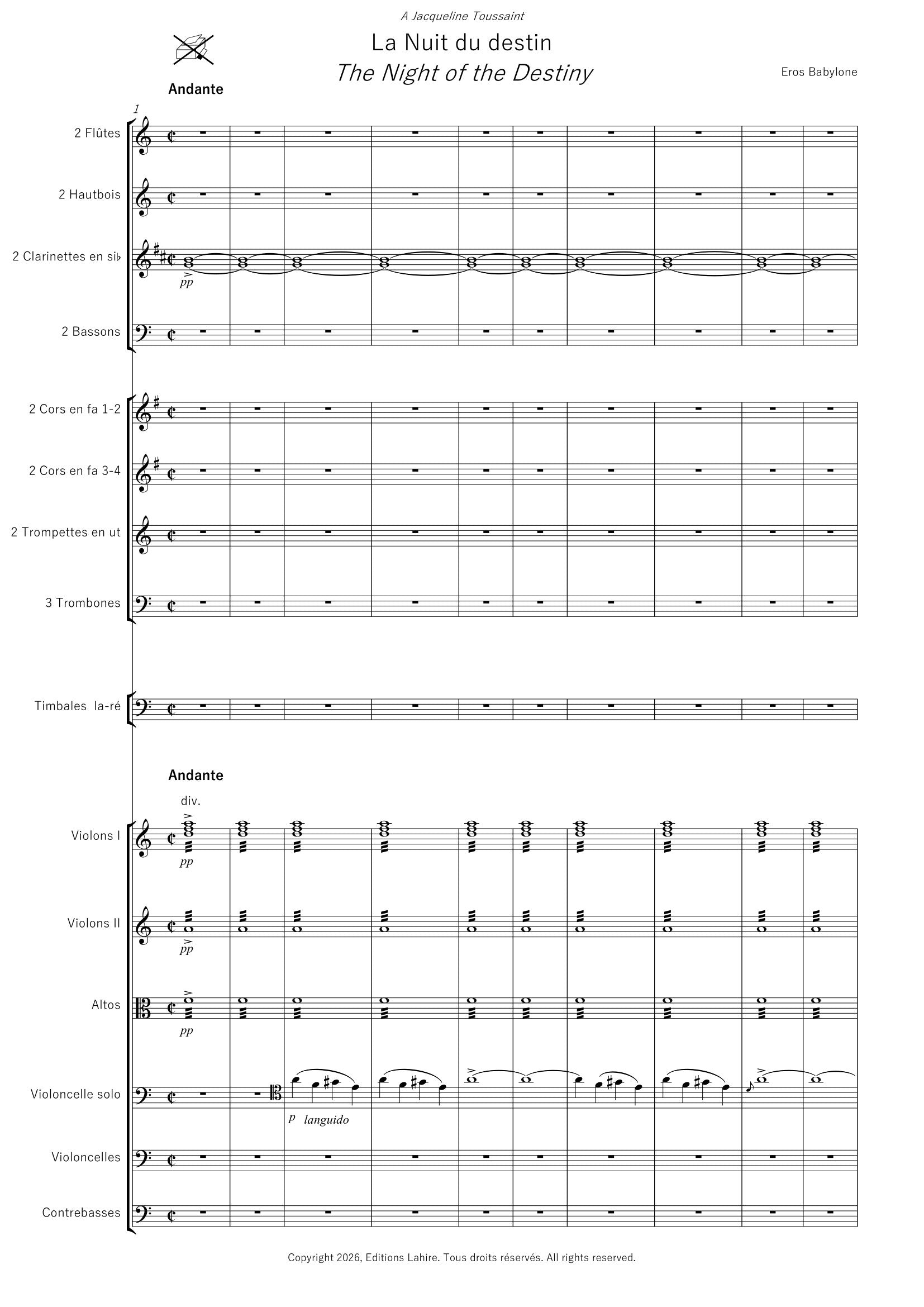 LA NUIT DU DESTIN - Pour orchestre, 40 pages, (IV+36)