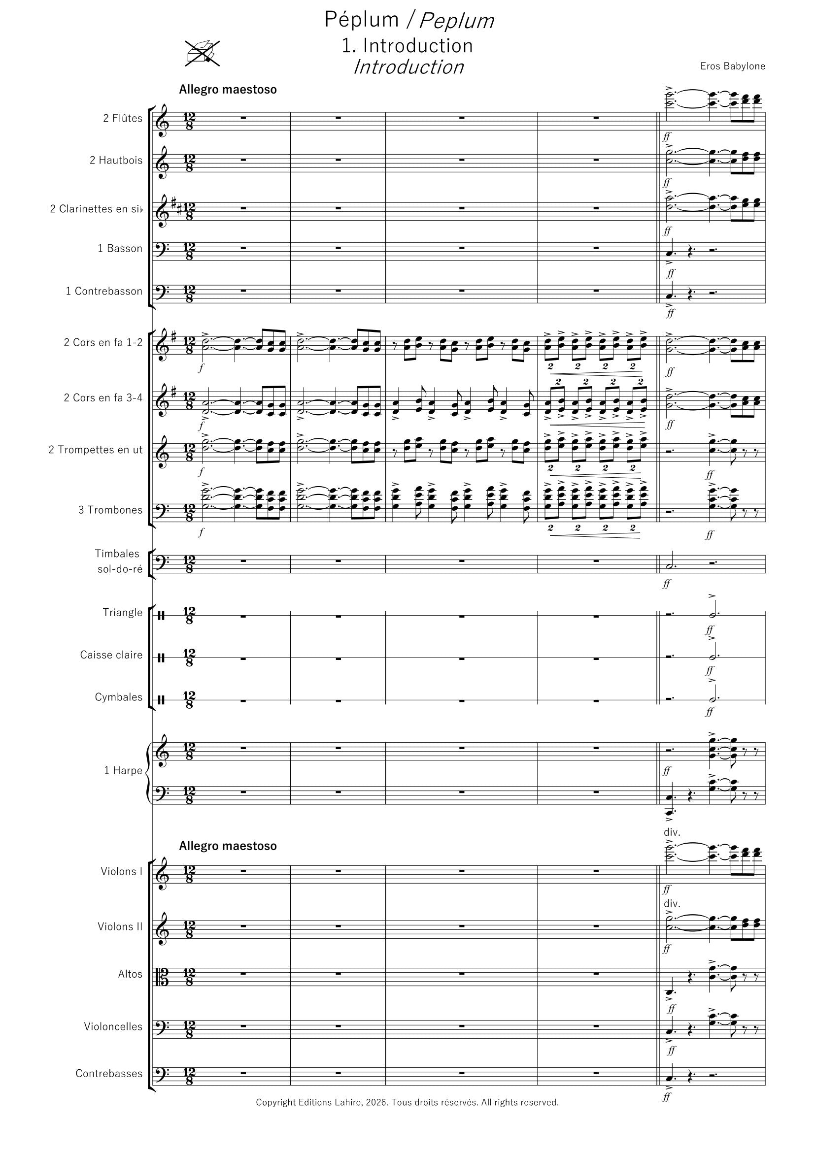 PEPLUM - Suite pour orchestre, partition intégrale, 96 pages, (VI+90)